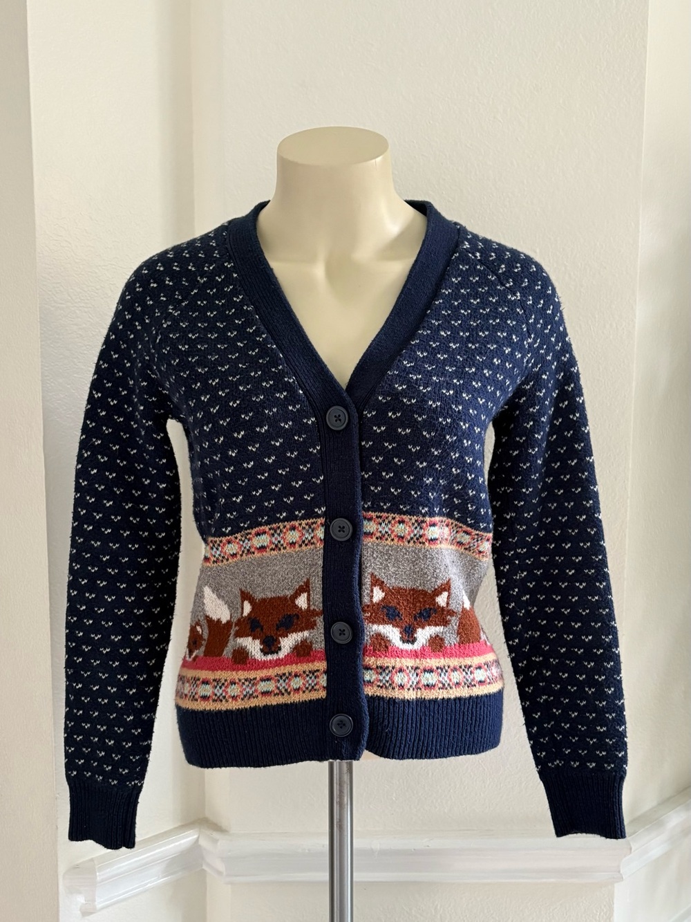 Urban Outfitters Cooperative Navy Fox-Pocket Knit Cardigan Sweater - Picture 4 of 10